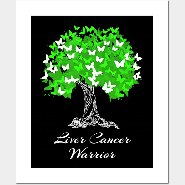 Liver Cancer Warrior Green Ribbon Tree With Butterflies Wall Art by MerchAndrey